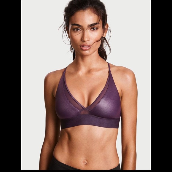 NWT Victoria’s Secret Plunge Mesh Sports Bra in Eggplant - Picture 2 of 6